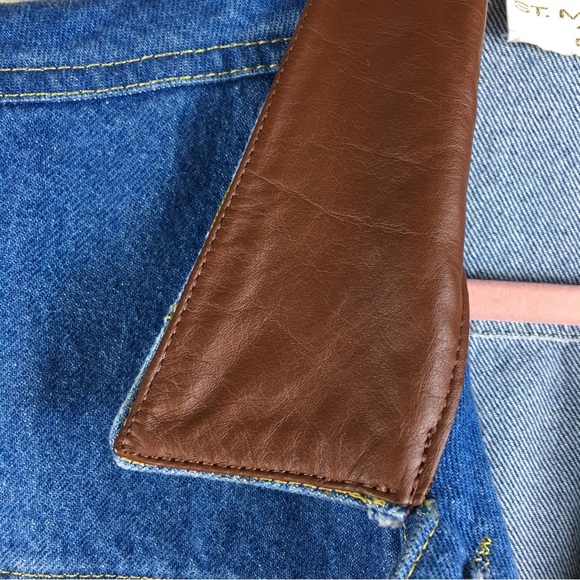 St. Maarten Dallas Vintage Leather Denim Mix Media Studded Vest Sz M - Picture 4 of 15